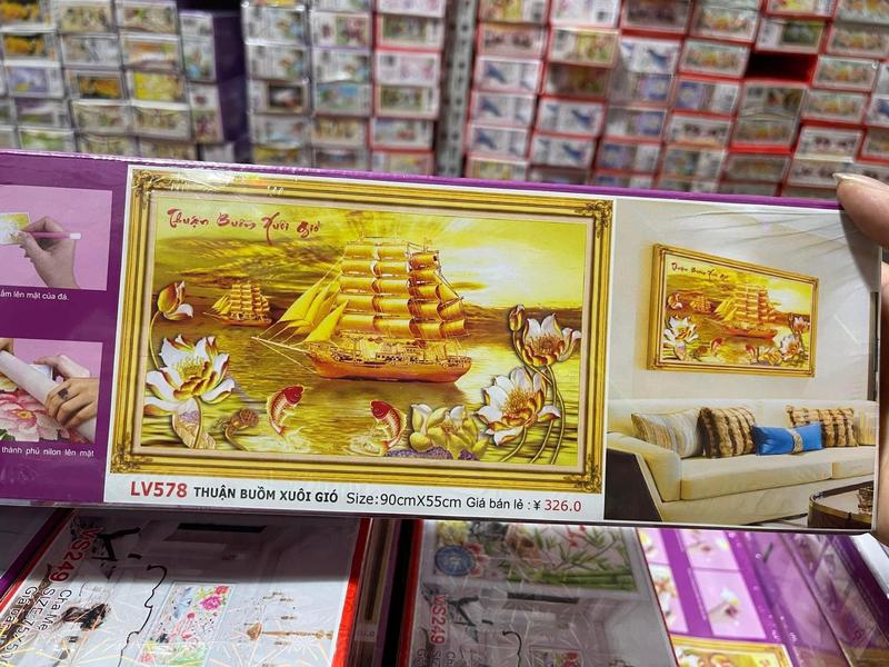 Tranh đính đá thuận buồm xuôi gió KT:90x55cm,Tranh chưa làm và chưa khung