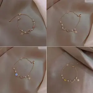 Gelang Gadis Hutan Gaya Korea Desain Khusus Gelang Canggih Gelang Mutiara Zirkon Bintang Dan Bulan Untuk Wanita