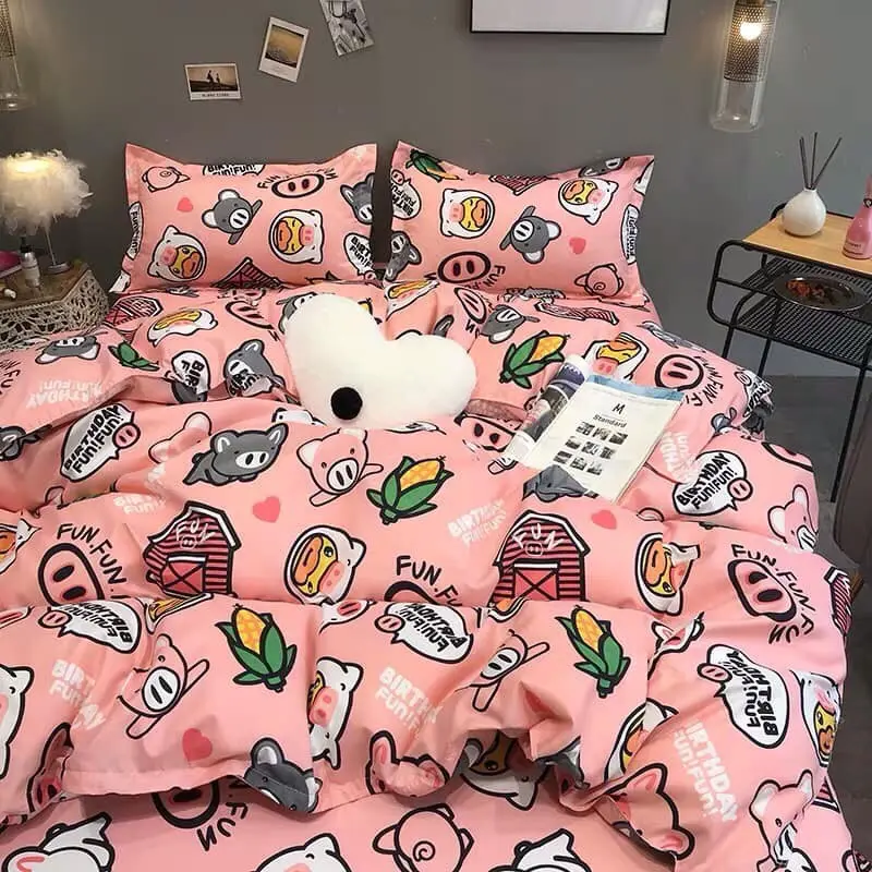 [Rẻ Vô Địch] Bộ Vỏ Chăn Ga Gối Cotton Poly Lợn Hồng Nhí Nhố 3