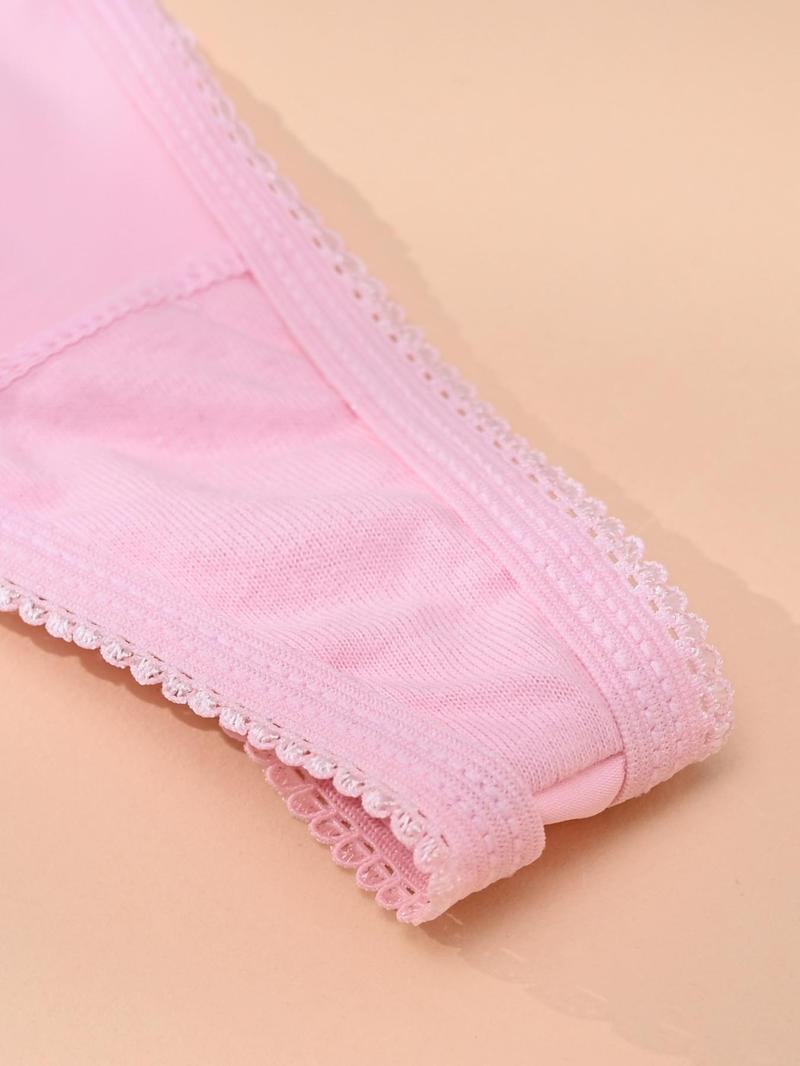 Product Introduction of Women's Contrast Lace Flower Decor Thong, Soft Comfy Breathable Panty for Daily Wear, Women's Underwear for All Seasons 6