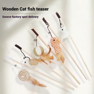 Penggoda Ikan Kucing Kayu, Gumimi, Tongkat Permainan Kucing, dengan Loceng, Mainan Kucing