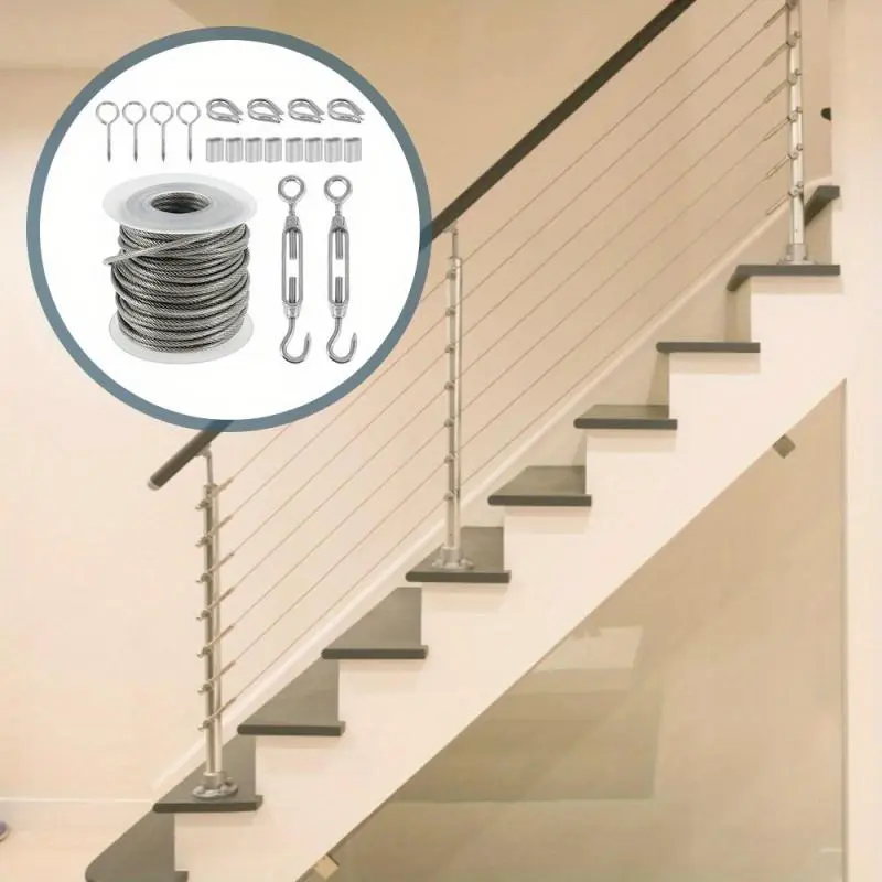 Stainless Steel Wire Rope Hanging Kit, Outdoor String Light Hook Tightening Line Pack, Garden Wire Rope, Outdoor Tent Rope, Cleaning Rope Kit, Tension Rope, Suspension Rope, Adjustable Hanging Ropes 6
