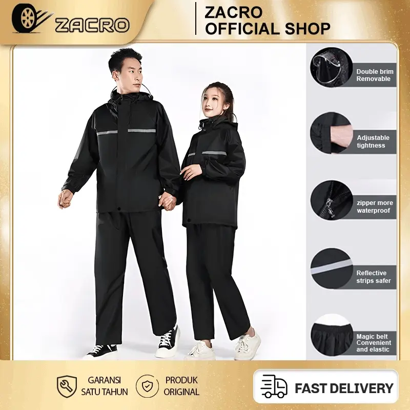 Áo Mưa Bộ Cao Cấp Zacro, Chất Liệu Bền Bỉ, Giữ Khô Ráo Trong Mưa, Di Chuyển Thoải Mái Vào Ngày Mưa, Thiết Kế Thông Minh, Khóa Kéo Chống Thấm Nước  Đồng Cao Su