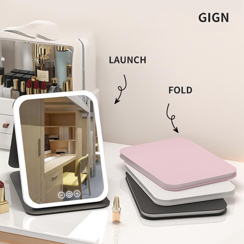 LED Light Adjustable Portable Travel Folding Makeup Mirror with Light, USB Rechargeable Desktop Makeup Mirror, High Beauty Gift Makeup Mirror 3