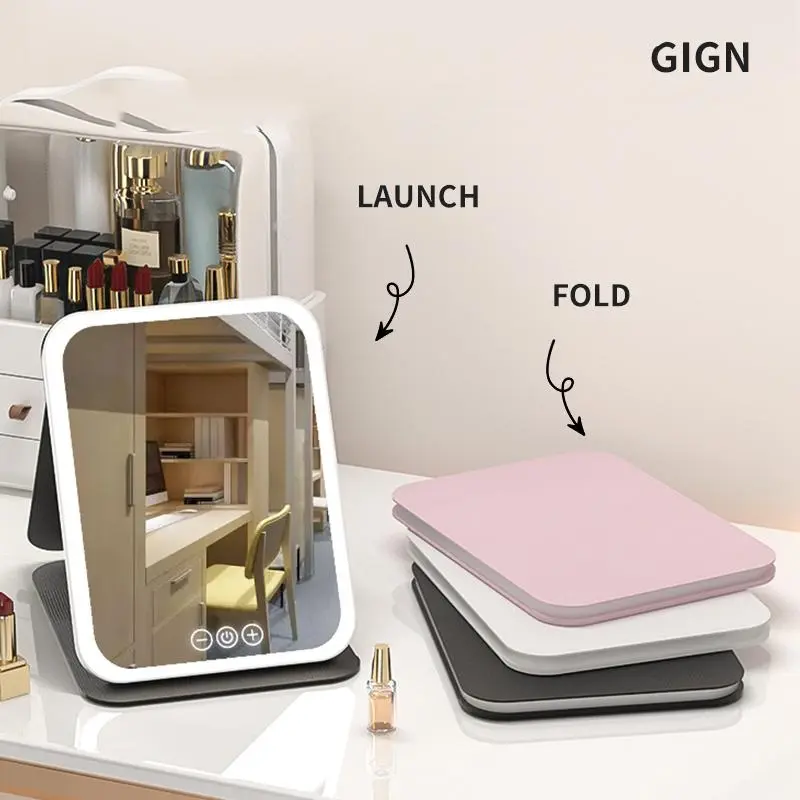 LED Light Adjustable Portable Travel Folding Makeup Mirror with Light, USB Rechargeable Desktop Makeup Mirror, High Beauty Gift Makeup Mirror 3