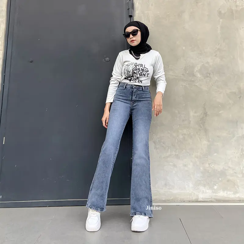 HANGOUT - JINISO Stretch Cutbray Celana Jeans Wanita Highwaist 7
