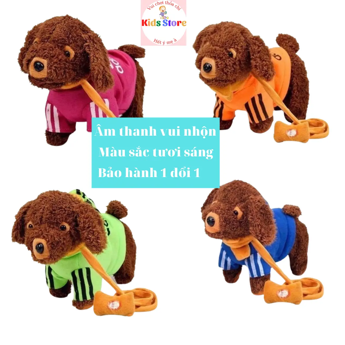 Đồ chơi Chó bông Chạy Pin Dắt dây Có Âm thanh Vui nhộn Nhiều Màu sắc cho bé Kem Toy