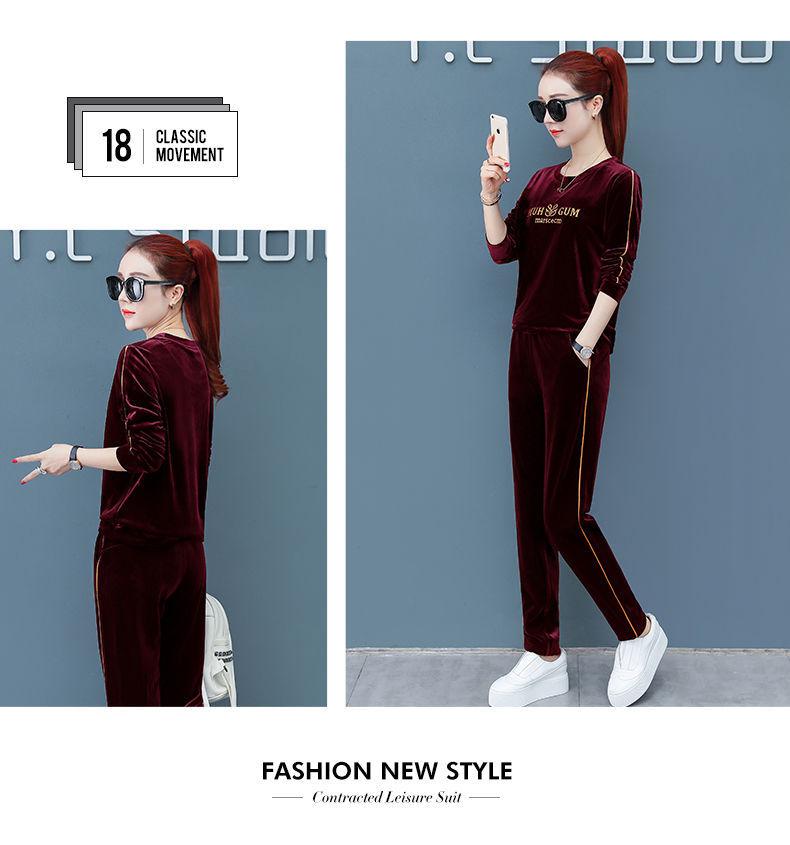 Product Introduction of Bộ Đồ Quần Áo Thể Thao Nhung Vàng, Ngoại Cỡ, Hàng Mới Về, Thời Trang Xuân Thu Cho Nữ, Áo Len, Phong Cách Hàn Quốc, Bộ Hai Mảnh, Thêu, Bộ Đồ Thường Ngày 17