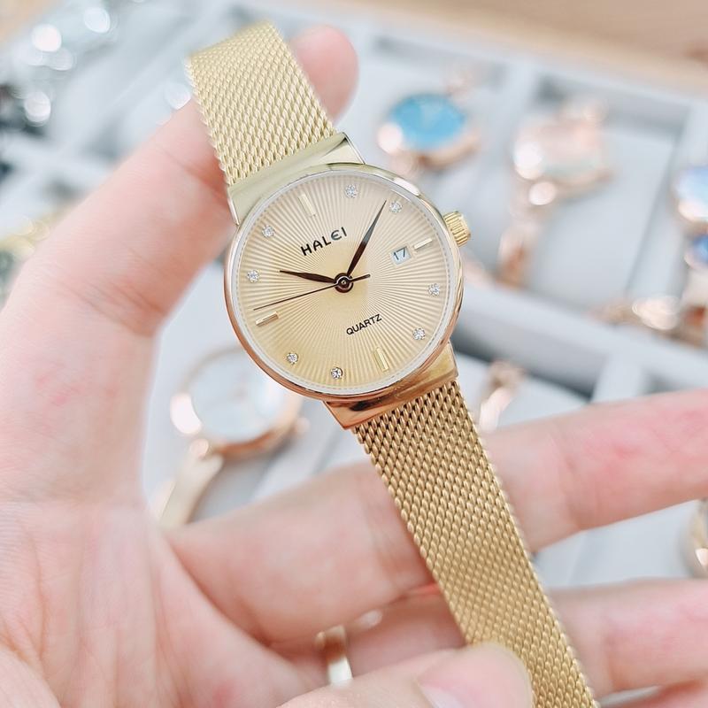 Đồng Hồ Nữ Halei 8023 Full Vàng Dây Lụa Sang Trọng Women Voi