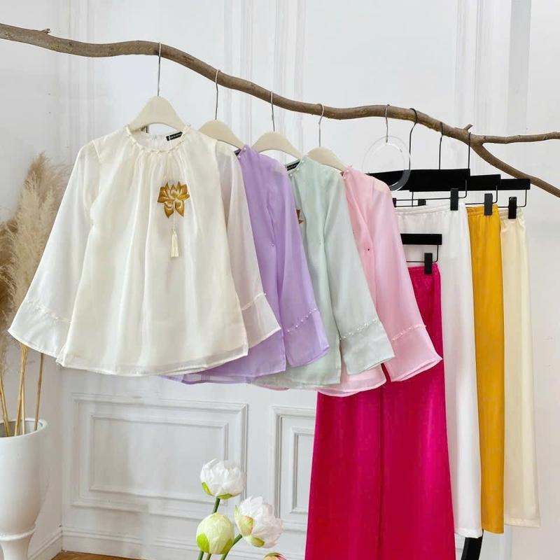 Lẻ áo lụa tơ thêu sen đính ngọc có tặng kèm charm -Pháp phục Hà Anh ( áo kèm quần) Nữ Women 8