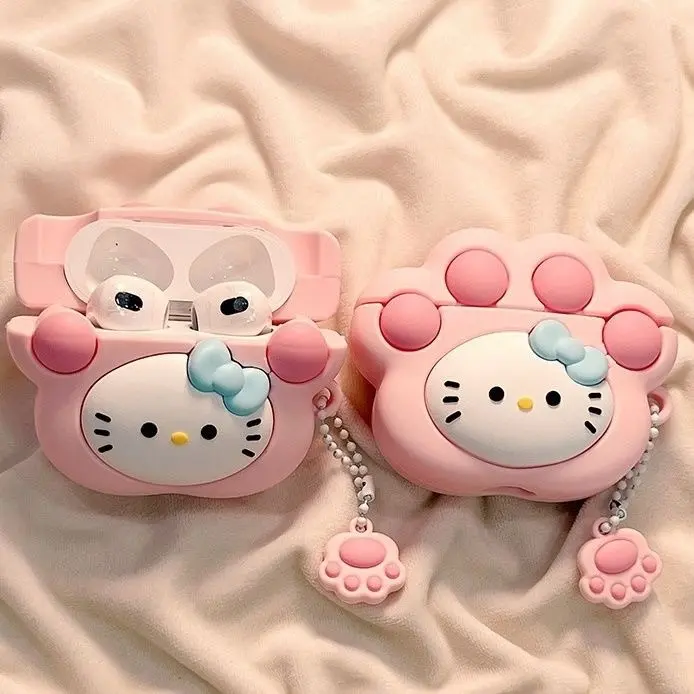Vỏ tai nghe Bluetooth không dây, Thiết kế chân mèo bột NewCartoon KT cho Apple airpods thế hệ thứ 4, Vỏ Pro3 dễ thương, Tương thích với Airpods thế hệ thứ 4