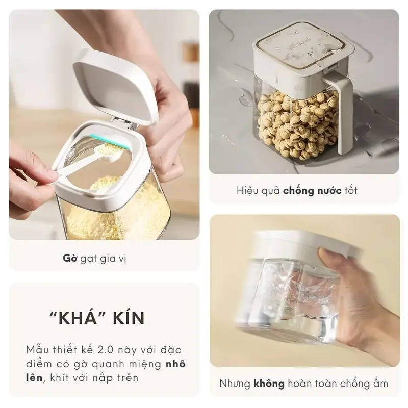 Hũ đựng gia vị vuông thủy tinh có thìa FEEKA chống ẩm, lọ thủy tinh vuông đựng gia vị thông minh 300ml 3