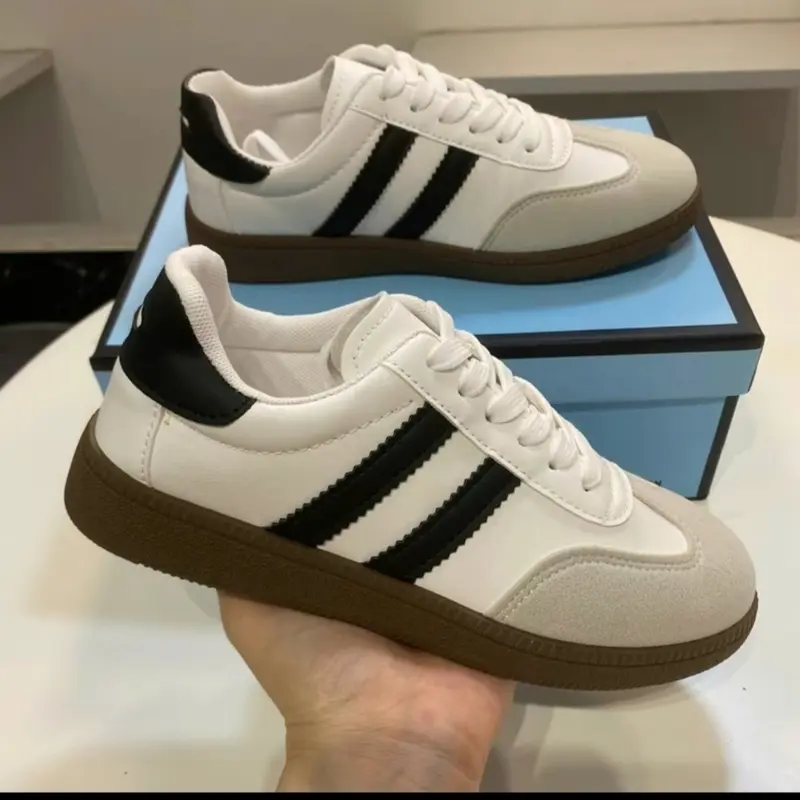 Giày Thể Thao Samba Phối Kẻ Sọc Đen Boy Cháy Phố, Full Size, Đế Đúc Mềm Mại - Sneaker Nam Nữ - Shoes Trắng Thanh Lịch 0