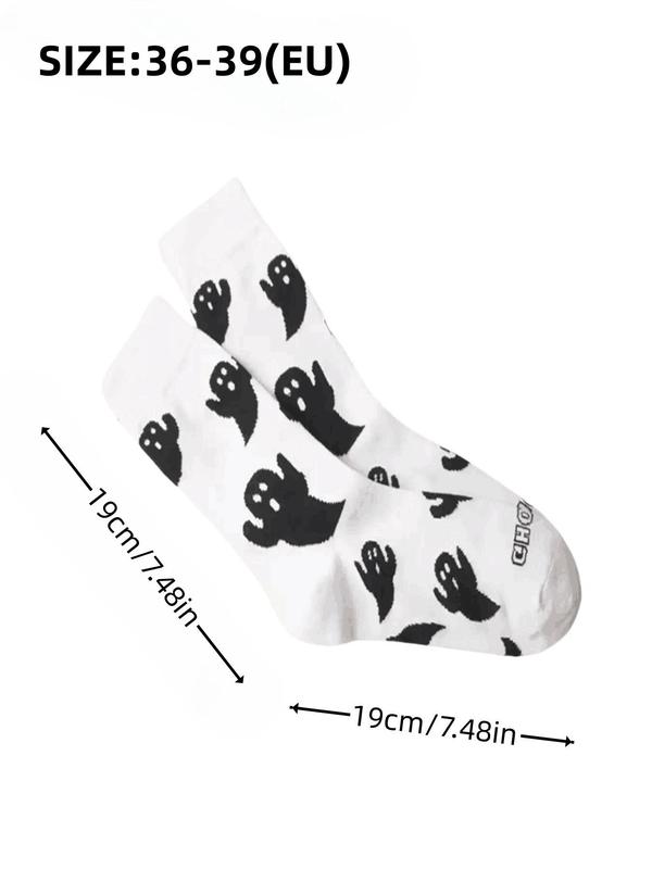 Women's Streetwear Halloween Ghost Print Crew Socks, Y2K Wear Streetwear, Mid-calf Long Socks, Women Socks for All Seasons, 2024 Trendy Matching Seamless Socks, Autumn Wear Autumn Winter Wear, Womenswear 1