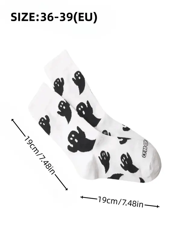Women's Streetwear Halloween Ghost Print Crew Socks, Y2K Wear Streetwear, Mid-calf Long Socks, Women Socks for All Seasons, 2024 Trendy Matching Seamless Socks, Autumn Wear Autumn Winter Wear, Womenswear 1