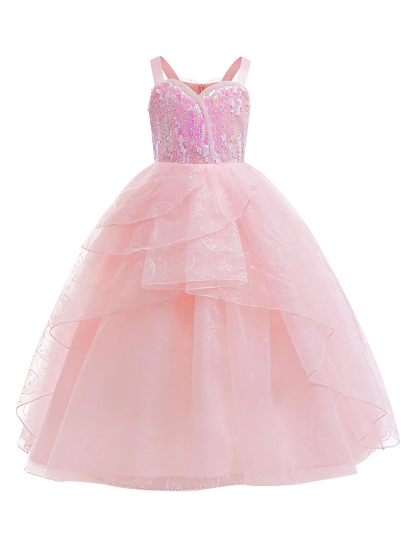 Girl's Contrast Sequin Zipper Back Princess Dress, Elegant Sleeveless A Line Dress for Party Show Performance, Kids Clothes for All Seasons