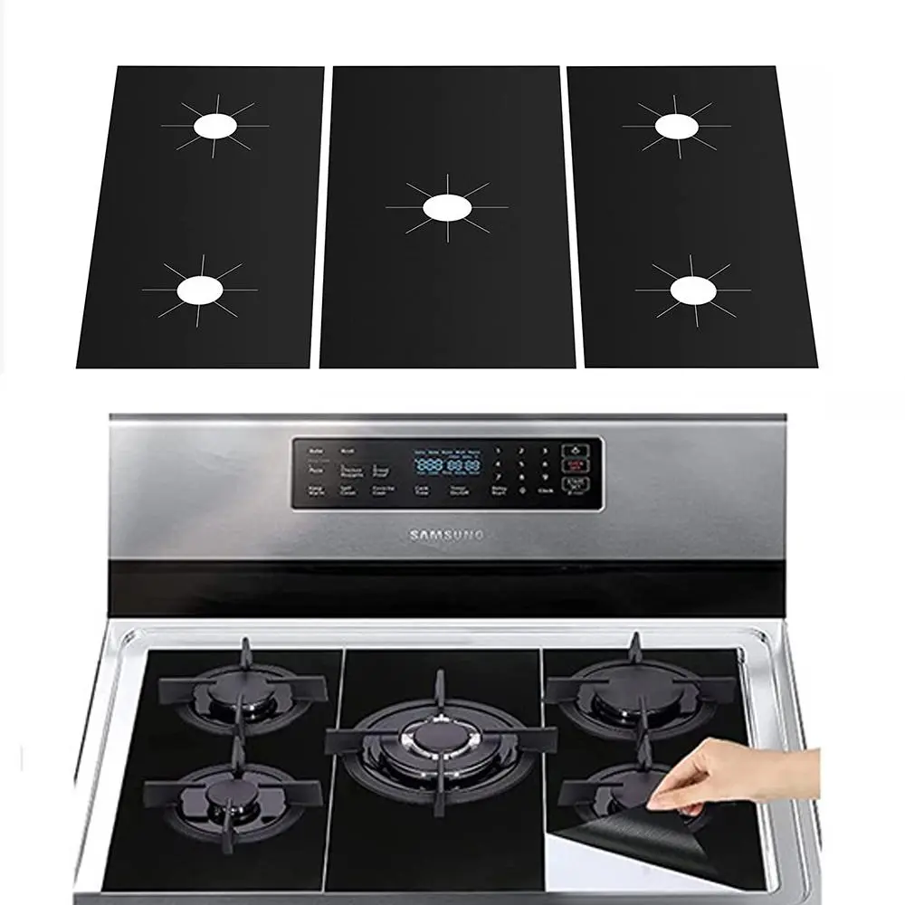 Reusable Non-stick Gas Stove Cleaning Pad, 3/9 Counts Heat Resistant Thickened Gas Stove Range Burner Protector, Kitchen Accessories, Home Care Supplies