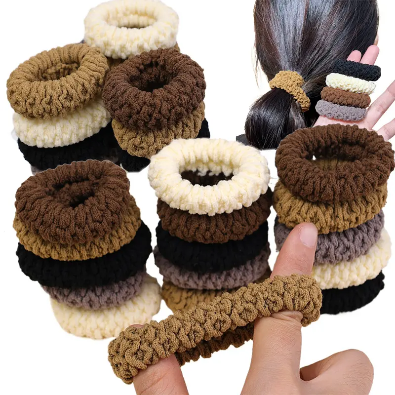 Ikat rambut, tuala, ikat kepala lebar, ikatan anjal tinggi, pemegang ekor kuda, warna kopi, gelang getah untuk wanita dan kanak-kanak perempuan, 1 / 5 helai