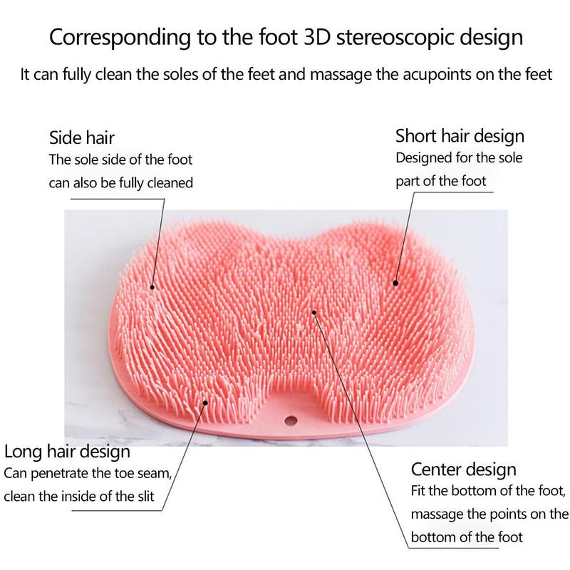 Product Introduction of Silicone Shower Foot Scrubber Mat, Wall Mounted Hands Free Exfoliating Back Scrubber, Everything Shower Products, Bath Wash Pad 5