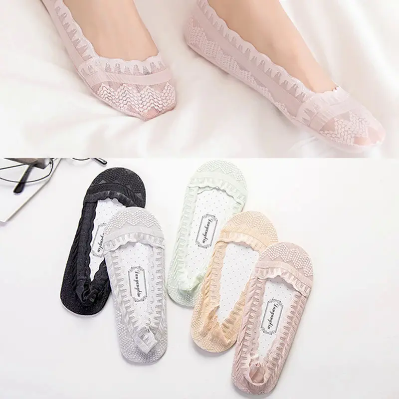 Women Girls Fashion Cotton Invisible Anti-slip Ankle Socks Lace Socks Women Invisible Socks No Show Socks Non-slip