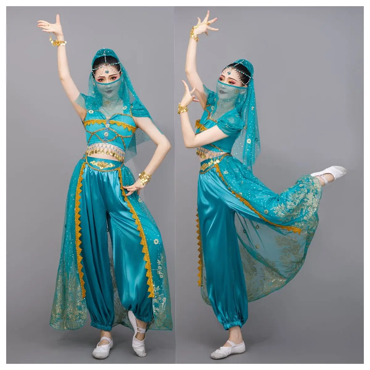 Exotic Indian Dancing Dress Princess Jasmine Cos Costume Western Region Dance Princess Belly Dance Xinjiang National Costume
