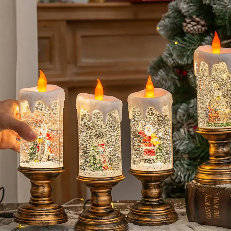 Candles Design LED Candle Light, 1 Count Battery Powered Flickering Flameless Candle Light, Glittering Spinning Candle Light for Christmas Decorations, the Range LED Candle 6