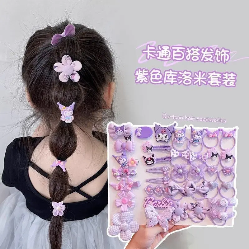 Kuromi Hair Accessories Children's Cute Hair Clips Girls Cartoon Hair Ties Elastic Bands Baby Hairpins Little Girls Hair Ornaments