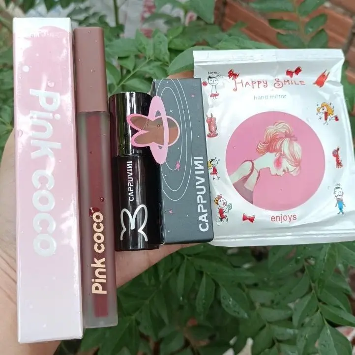 Combo 1 son thỏ Cappuvini+1 son Pinkcoco tặng 1 gương Mỹ Phẩm Trang Điểm Nữ Cosmetic Son Môi Women 8