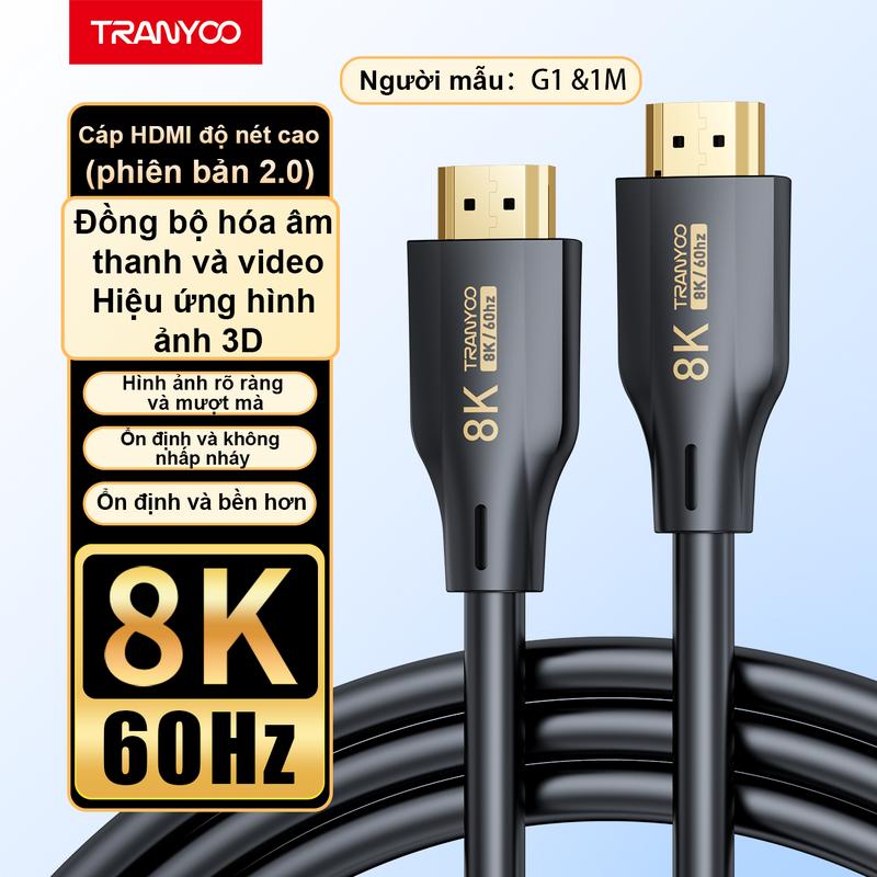 TRANYOO Cáp HDMI To HDMI Tranyoo 8K 60hz hdmi 2.0 Tốc Độ Cao 18gbps Mạ Vàng Cáp Cho PC TV LCD Máy Chiếu Laptop Cao Su Chống Sốc dây cáp
