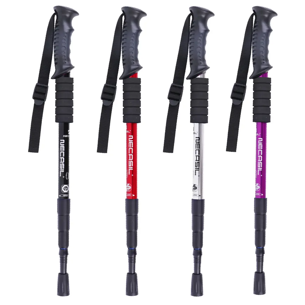 Trekking Pole 4 Sections Aluminum Telescopic Hiking Walking Stick Cane