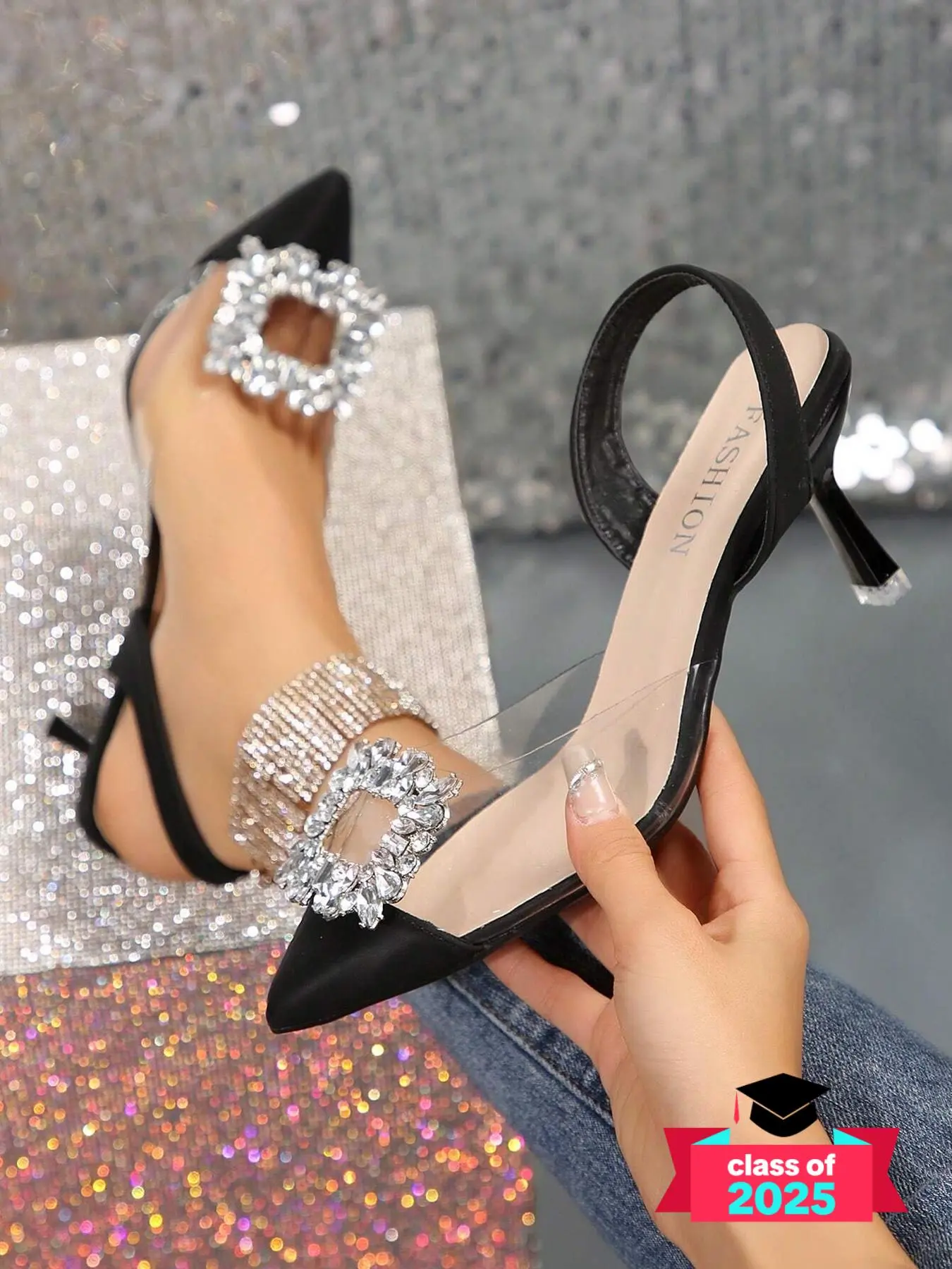 Women's Artificial Crystal Decorated Stiletto Heels, Elegant Pointed Toe High Heels for Party, Banquet, Fashionable Slingback Heels for Women Christmas Gift Heelys