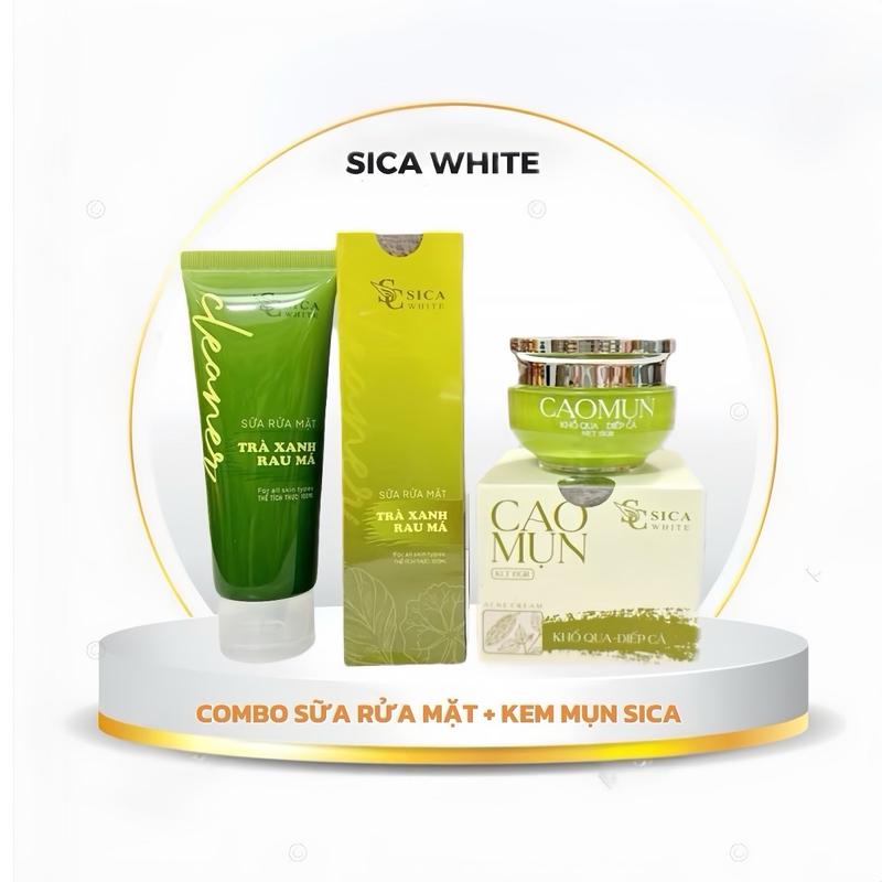 Combo Kem mụn Sica Khổ qua Diếp cá và sữa rửa mặt Sica Trà xanh rau má hỗ trợ giảm mụn mờ thâm Làm Đẹp Da Chăm Sóc Da Skincare