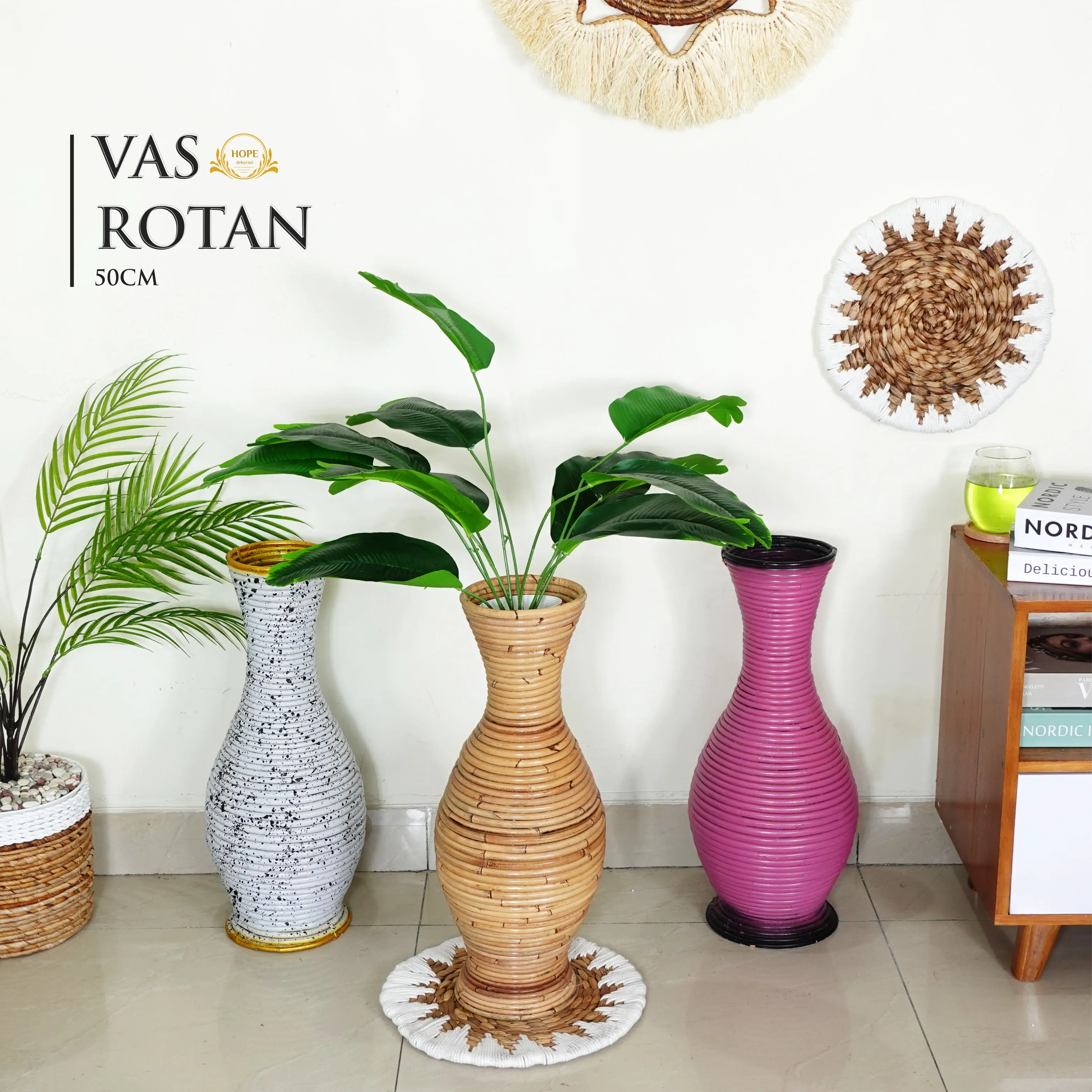 Vas Pot Guci Dari Rotan Tinggi 50cm Sangat Cocok Untuk Tempat Bunga Murah Meriah