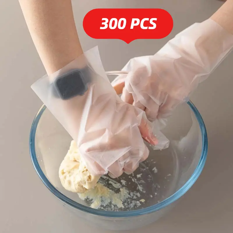 100/200/300 Easy-to-use Disposable Gloves - Disposable Food Preparation Gloves, Transparent, Suitable for Food Service, Cleaning, Food Processing, 6
