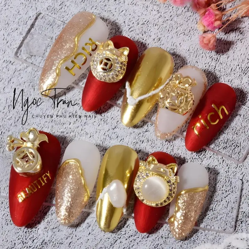 Charm Tết 2025 Cao Cấp Đính Móng | Mèo Chiêu Tài & Tiền Vàng 6