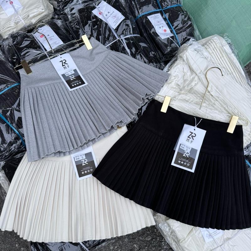 NGOCBICH - CHÂN VÁY DẠ XẾP LY NHỎ KÈM TAG QC Trơn Nữ Khuy Women 9678 (from nhỏ)