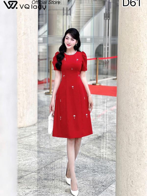 Váy Thiết Kế VQLADY D61A dành cho Nữ Đầm thiết kế dáng A đính đá phù hợp đi chơi và đi dự tiệc Dress Women Voi Voi Voan Kem đầm đi tiệc đỏ hồng aline dress đỏ và hồng