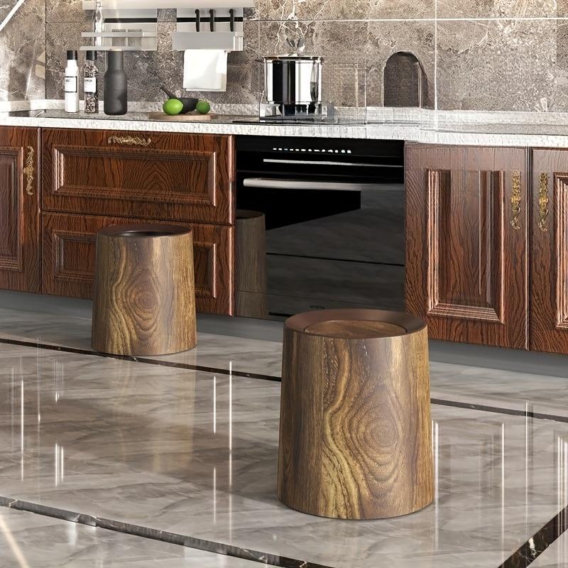 Product Introduction of Wood Grain Design Trash Can, 1 Count Modern Silent Trash Can, Household Waste Bin with Lid, Trash Bin for Home, Office and Hotel 0