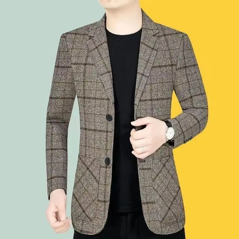Áo Khoác Vest Công Sở Thường Ngày Cho Nam, Hàng Mới Về Cho Mùa Thu Và Mùa Đông, Phong Cách Xuân Thu, Bộ Đồ Kẻ Sọc Cao Cấp Cho Nam Trung Niên, Phong Cách Hàn Quốc Hợp Xu hướng
