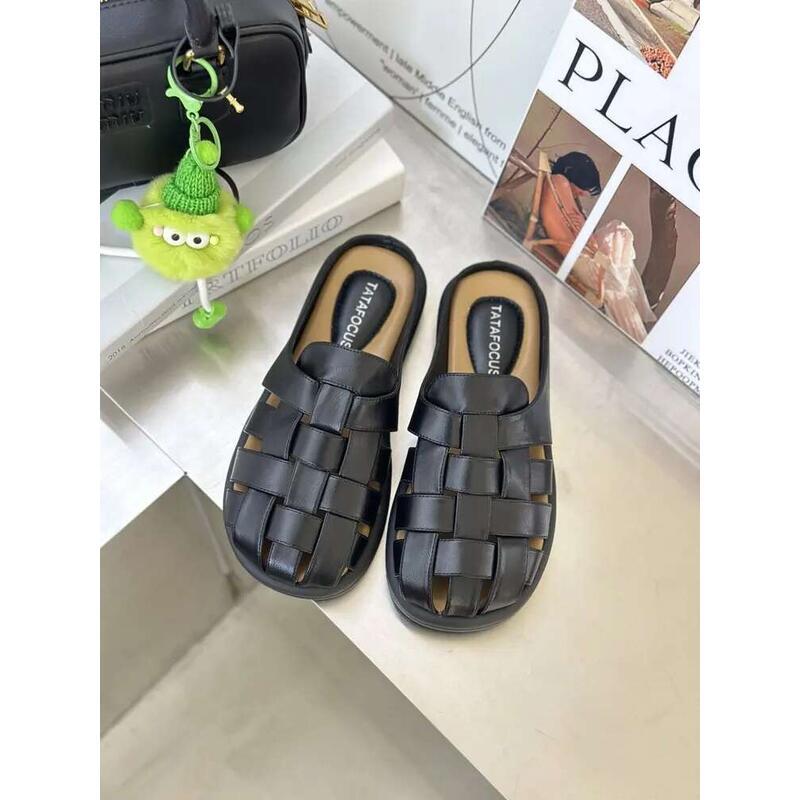 Product Introduction of Slippers Women Summer Shoes Pantofle Cover Toe Slides Loafers Fashion Low Female Mule 2025 Mules Rubber Rome Hoof Heels F 12