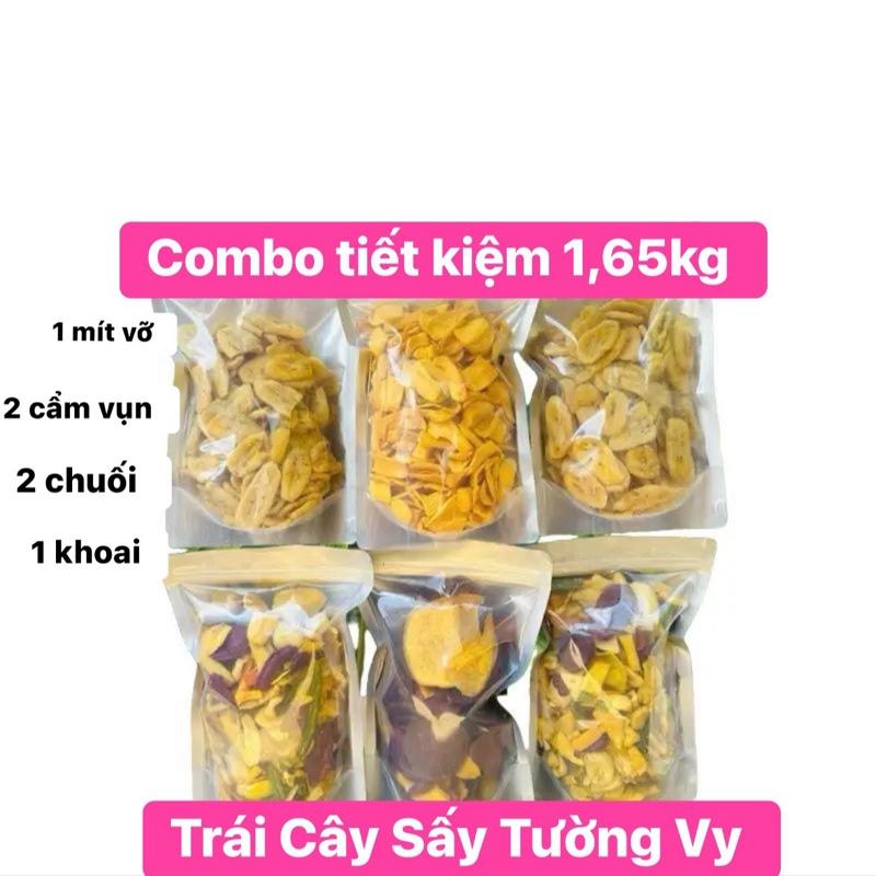 Combo tiết kiệm 1,65kg : 1 mít vỡ 250gr + 2 túi cẩm vụn 300gr túi + 2 chuối sấy 300gr túi + 1 khoai lang sấy mât ong 200gr