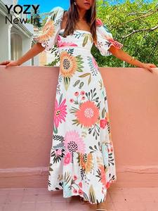 YOZY Women's All Over Print Dress, Boho Fashion Casual Square Neck Dress for Daily Holiday Vacation Wear, Ladies Dress for Summer