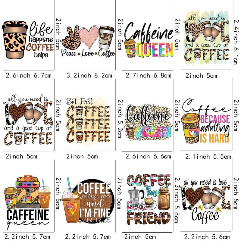 Coffee Letter Pattern Coffee Cup Sticker, 12pcs/set UV DTF Self-adhesive Bottle Wrap, Decorative Sticker for Coffee Cup, Glass Jar, Cup, DIY Decorative Sticker 1