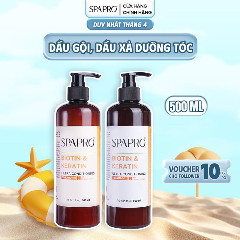 Bộ Gội Xả Chăm Sóc Tóc Óng Mượt Biotin Thực Vật SPAPRO 180ml/500ml/1000ml