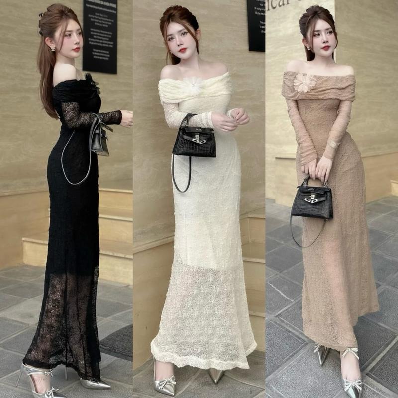 CHUẨN ẢNH-Váy đầm ren body dài tay trễ vai đuôi cá dáng dài KÈM TAG HOA sang chảnh tôn dáng dự tiệc cưới dạo phố,lễ sinh nhật dành cho nữ by Đào Uyên Women