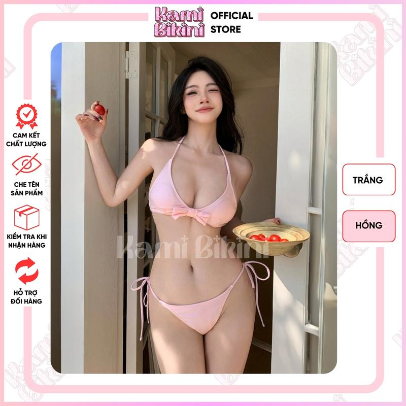 Bikini 2 mảnh mix nơ dễ thương sẵn đệm mút, Đồ bơi nữ màu hồng xinh xắn cho nữ đi biển [ H11 ]