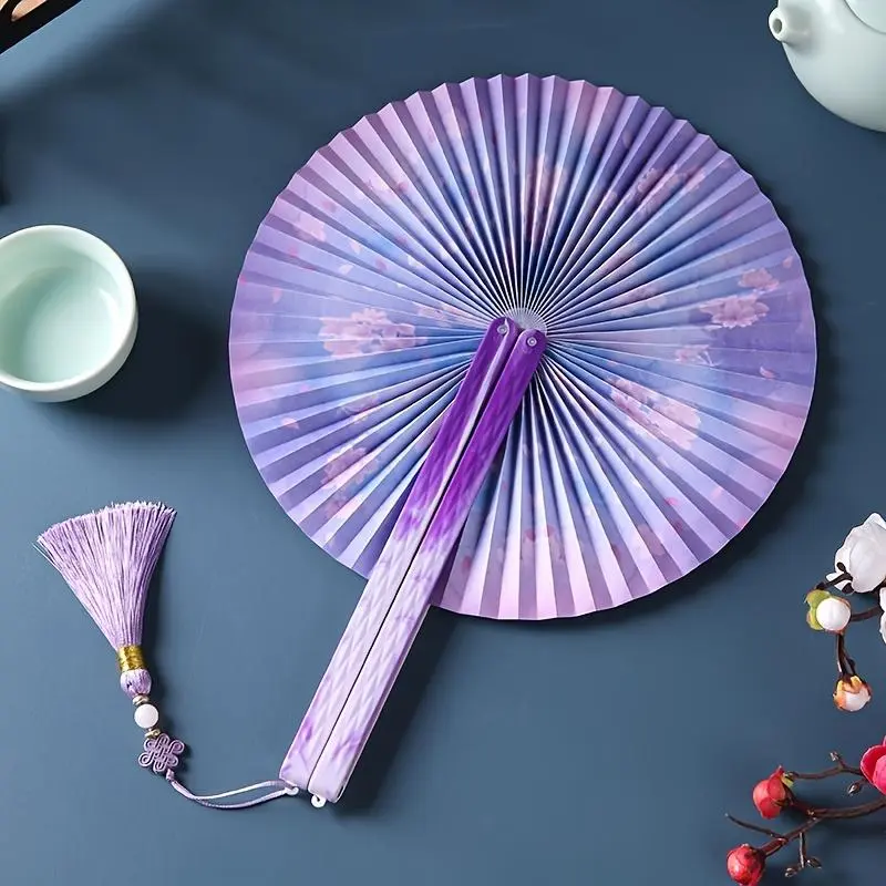Chinese Folding Paper Fan, 1 Count Ancient Tassel Fan, Hanfu Qipao Classical Group Fan, Female Fan for Home Decor 6