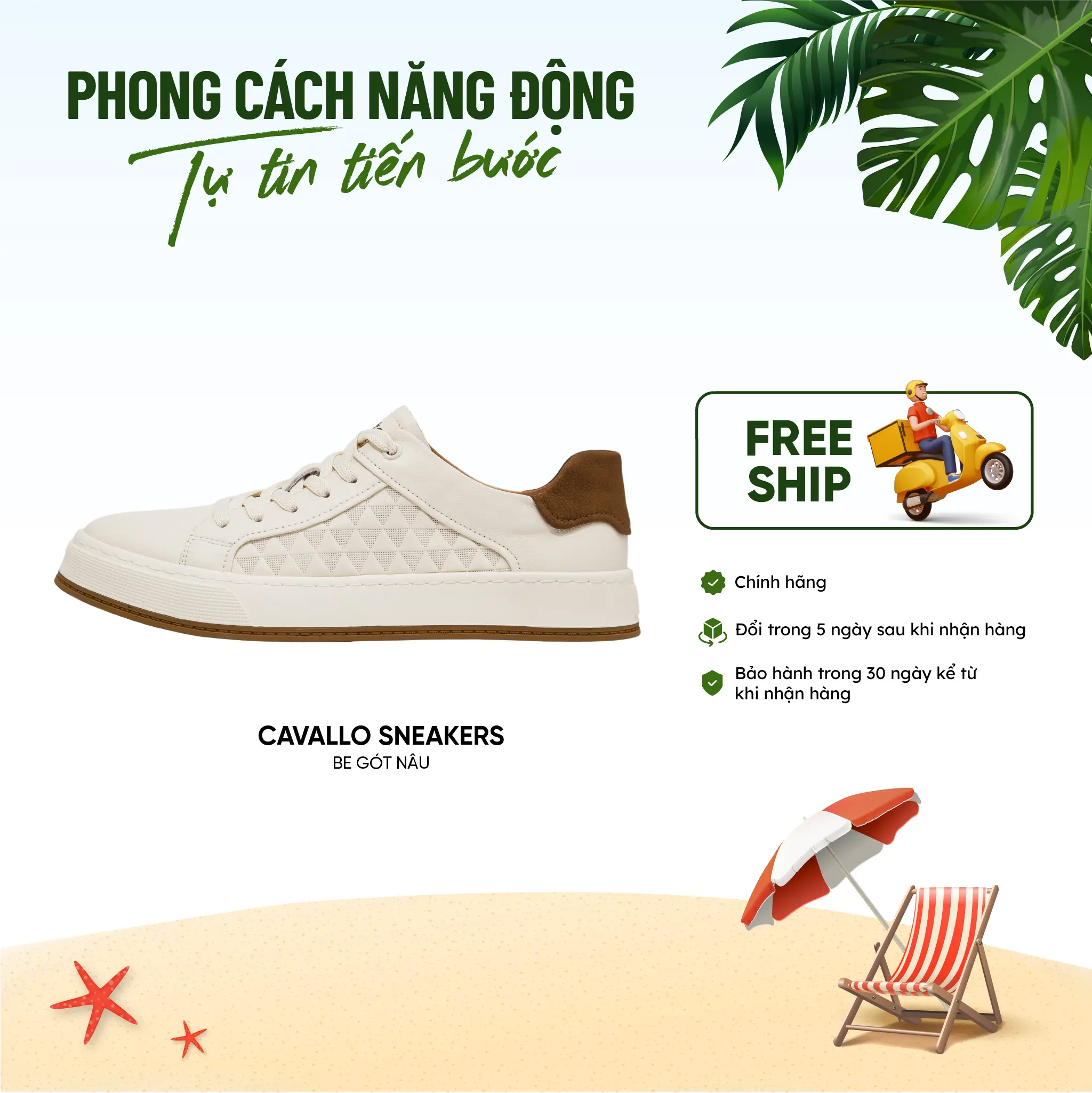 Giày thể thao nam Bentoni Cavallo Sneaker - màu be da bò - họa tiết tam giác lạ mắt