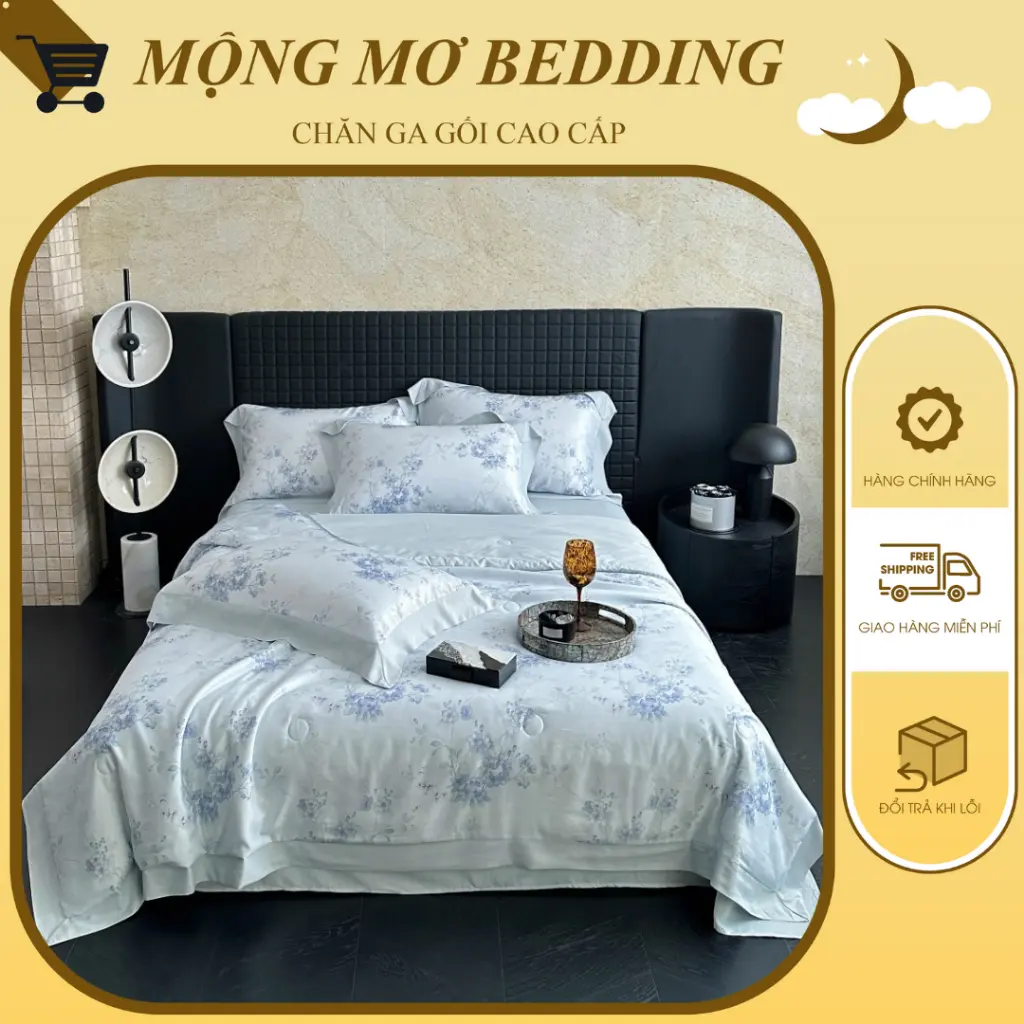 Bộ chăn ga 4 món chăn hè với chất liệu vải sinh học Lyocell thoáng mát, mềm mại, dịu nhẹ, an toàn cho làn da của bạn