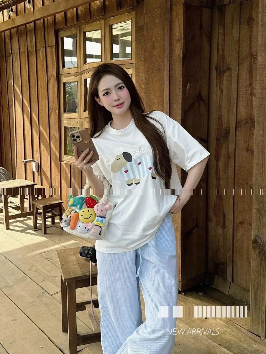 Set đồ nữ, set áo thun in hình cún chất cotton mix cùng quần đũi dáng suông tôn dáng dễ mặc bộ  quần  kẻ  caro set  kieu dothun  lanh set  đồ  công  sở  trẻ  trung set  bộ  quần  ống  rộng